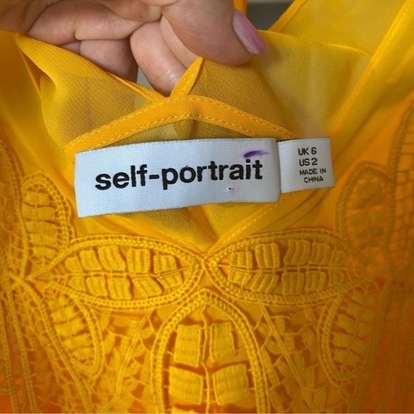 Self-Portrait Chiffon Mini Dress V Neck Embroidered Lantern Sleeve Dress - Picture 6 of 8